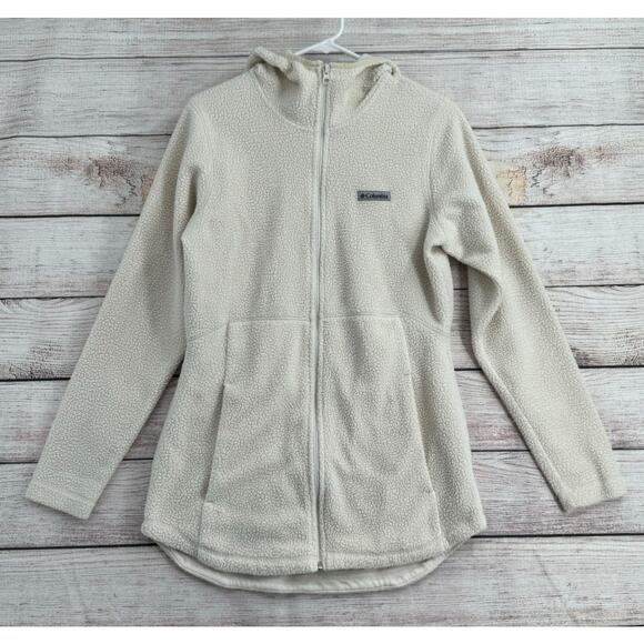 Columbia Hooded Full Zip Sherpa Fleece Jacket Women's Size M Cream/Beige - Picture 1 of 7
